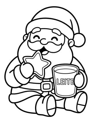 Desenho de Papai Noel Comendo Biscoito com Leite para colorir e imprimir grátis