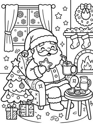 Desenho de Papai Noel Comendo Biscoitos e Leite para colorir e imprimir grátis
