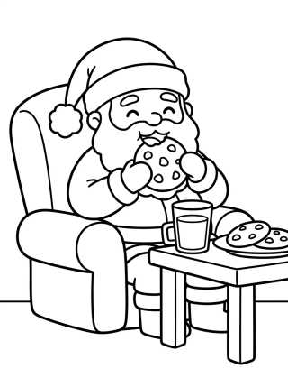 Desenho de Papai Noel Comendo Biscoitos e Leite para colorir e imprimir grátis
