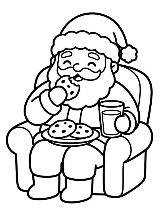 Desenho de Papai Noel Comendo Biscoitos para colorir e imprimir grátis