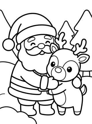 Desenho de Papai Noel e a Rena Amiga para colorir e imprimir grátis