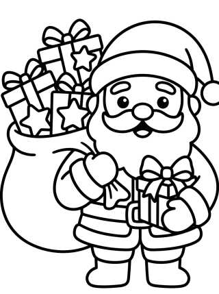 Desenho de Papai Noel Entregando Presentes para colorir e imprimir grátis