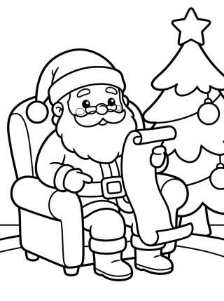 Desenho de Papai Noel Lendo Lista de Presentes para colorir e imprimir grátis