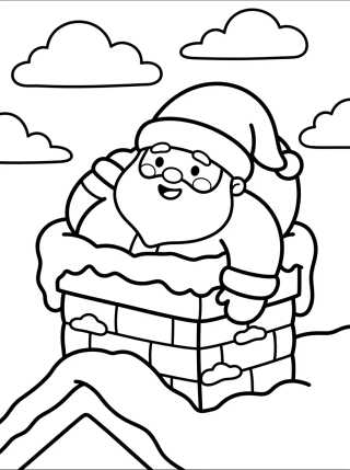 Desenho de Papai Noel na Chaminé para colorir e imprimir grátis