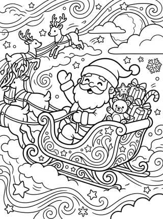 Desenho de Papai Noel no Trenó Mágico para colorir e imprimir grátis