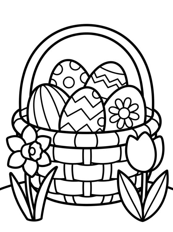 Cesta de Ovos de Páscoa Decorados para colorir Desenho de Cesta de Ovos de Páscoa Decorados para colorir e imprimir grátis