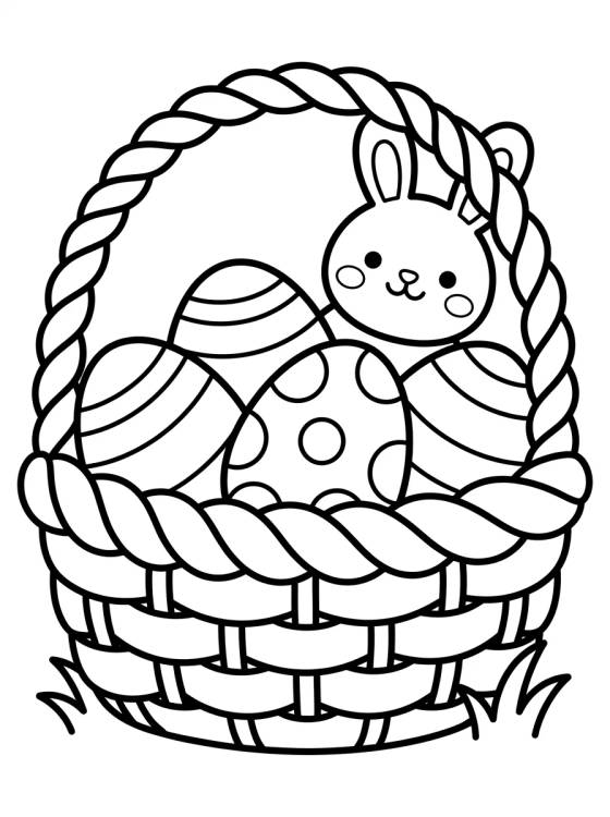 Desenho de Cesta de Ovos de Páscoa Decorados para colorir e imprimir grátis