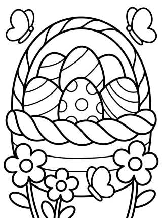 Desenho de Cesta de Ovos de Páscoa Fofinha para colorir e imprimir grátis