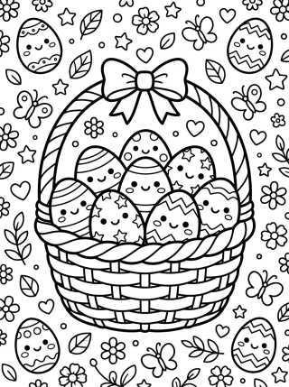 Desenho de Cesta de Ovos de Páscoa Kawaii para colorir e imprimir grátis