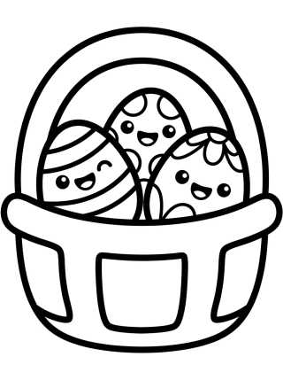 Desenho de Cesta de Ovos de Páscoa Kawaii para colorir e imprimir grátis