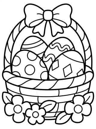 Desenho de Cesta Recheada de Ovos de Páscoa para colorir e imprimir grátis