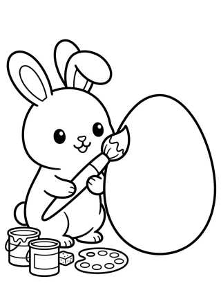 Desenho de Coelhinha Pintando Ovo de Páscoa para colorir e imprimir grátis