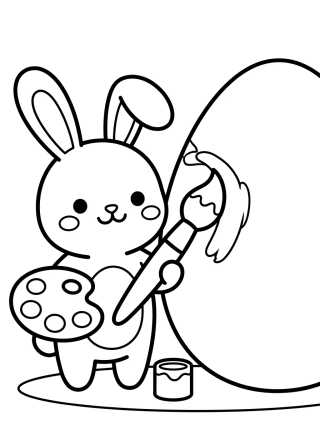 Desenho de Coelhinha Pintando Ovo de Páscoa para colorir e imprimir grátis