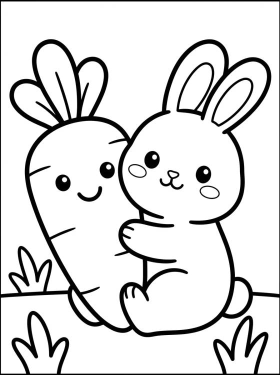 Desenho de Coelhinho Abraçando uma Cenoura para colorir e imprimir grátis