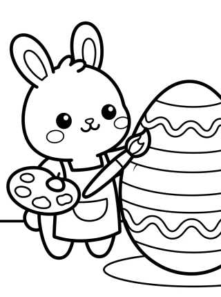 Desenho de Coelhinho Artista Pintando Ovo para colorir e imprimir grátis