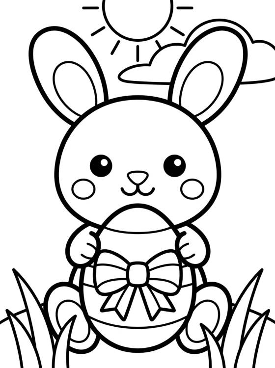 Desenho de Coelhinho com Ovo de Páscoa para colorir e imprimir grátis