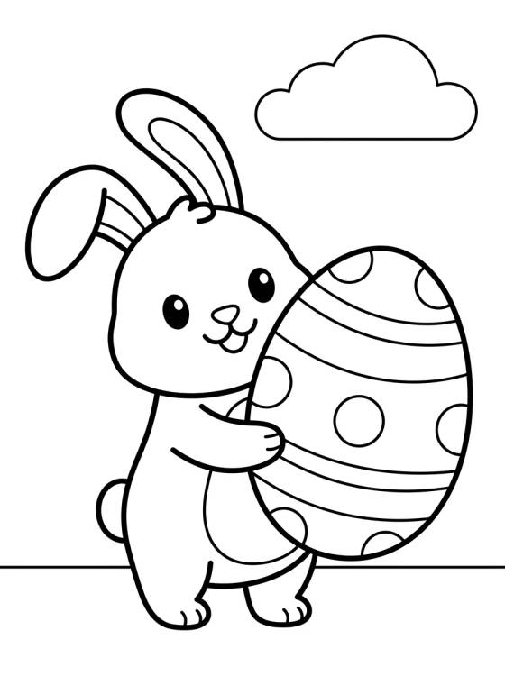 Desenho de Coelhinho da Páscoa com Ovo Gigante para colorir e imprimir grátis