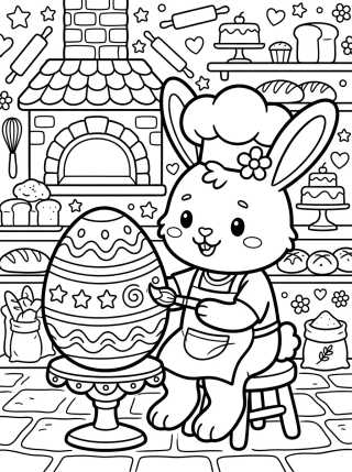 Desenho de Coelhinho Padeiro com Ovo de Chocolate para colorir e imprimir grátis