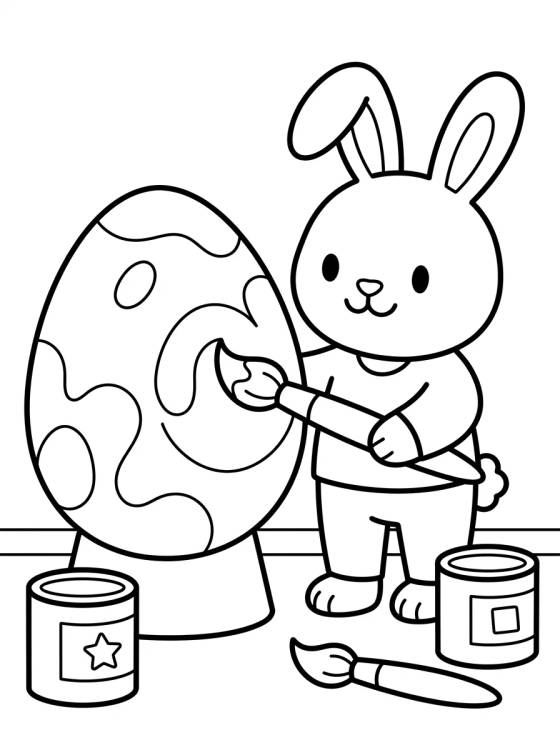 Desenho de Coelho Pintando Ovo de Páscoa para colorir e imprimir grátis