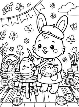 Desenho de Coelho Pintor de Ovos de Páscoa para colorir e imprimir grátis