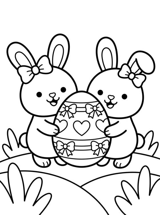 Desenho de Família de Coelhinhos com Ovos de Páscoa para colorir e imprimir grátis