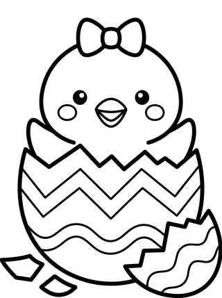 Desenho de Pintainho Saindo do Ovo de Páscoa para colorir e imprimir grátis