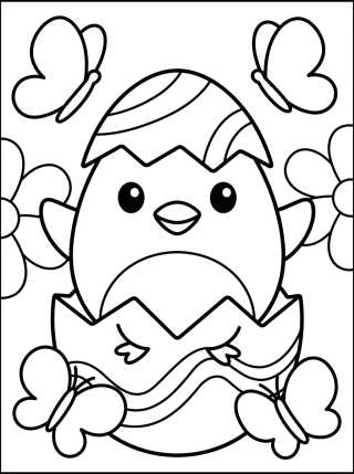 Desenho de Pintinho de Páscoa na Casquinha para colorir e imprimir grátis