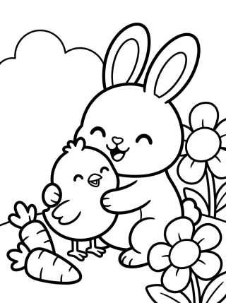 Pintinho e Coelhinho Amigos de Páscoa para colorir Desenho de Pintinho e Coelhinho Amigos de Páscoa para colorir e imprimir grátis