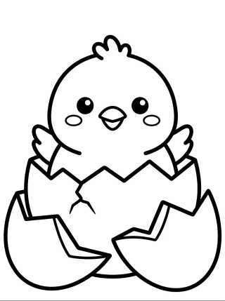 Desenho de Pintinho Fofo no Ovo de Páscoa para colorir e imprimir grátis
