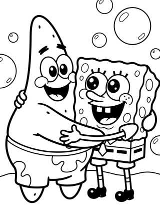 Desenho de Patrick Estrela Abraçando Bob Esponja para colorir e imprimir grátis