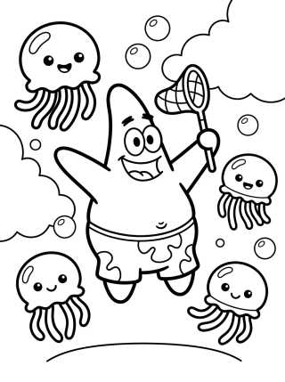 Desenho de Patrick Estrela Caçando Águas-Vivas para colorir e imprimir grátis