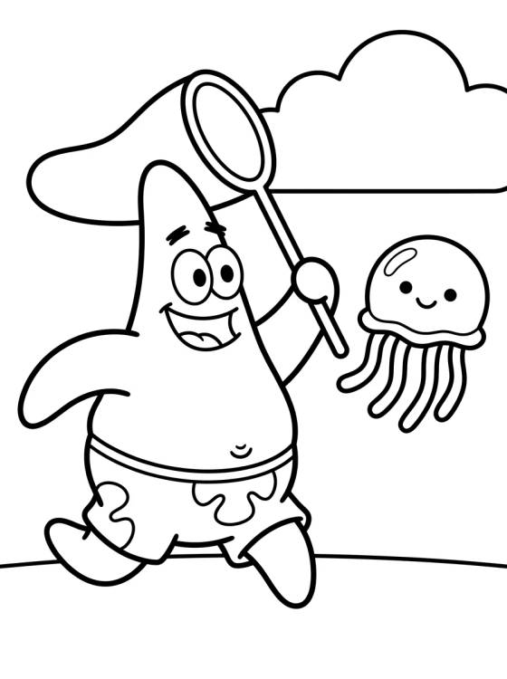 Patrick Estrela Caçando Águas-vivas para colorir Desenho de Patrick Estrela Caçando Águas-vivas para colorir e imprimir grátis