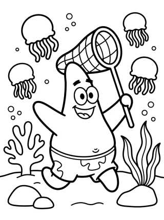 Desenho de Patrick Estrela Caçando Águas-Vivas para colorir e imprimir grátis