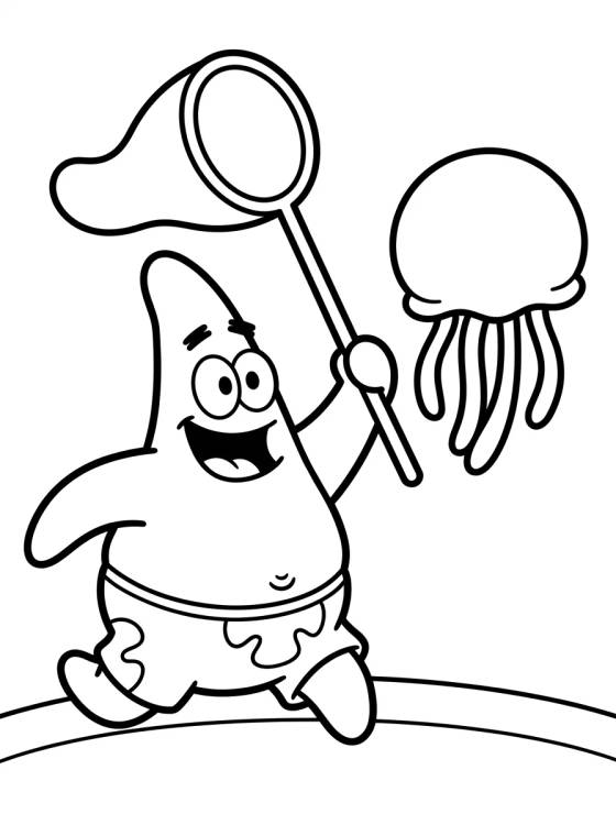 Patrick Estrela Caçando Águas-Vivas para colorir Desenho de Patrick Estrela Caçando Águas-Vivas para colorir e imprimir grátis