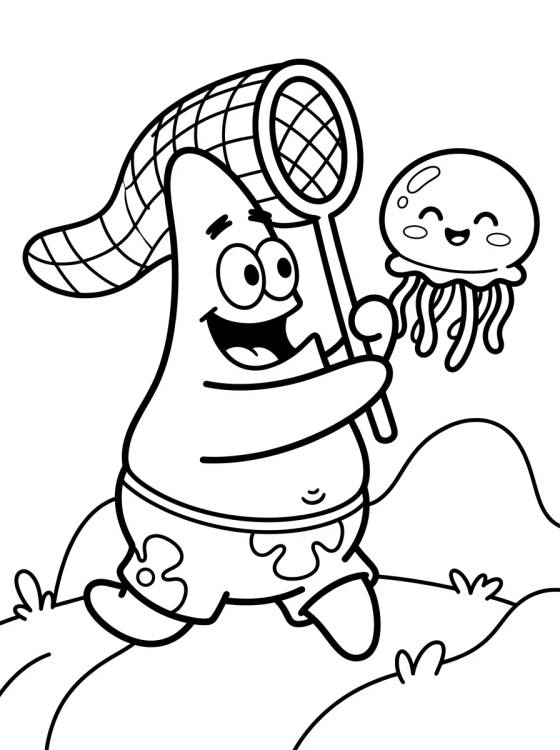 Patrick Estrela Caçando Águas-Vivas para colorir Desenho de Patrick Estrela Caçando Águas-Vivas para colorir e imprimir grátis