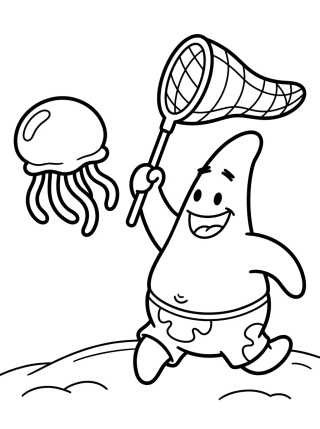 Desenho de Patrick Estrela Caçando Águas-Vivas para colorir e imprimir grátis