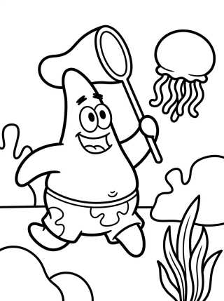 Patrick Estrela Caçando Medusas para colorir Desenho de Patrick Estrela Caçando Medusas para colorir e imprimir grátis