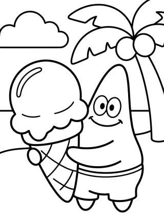 Desenho de Patrick Estrela com Sorvete para colorir e imprimir grátis