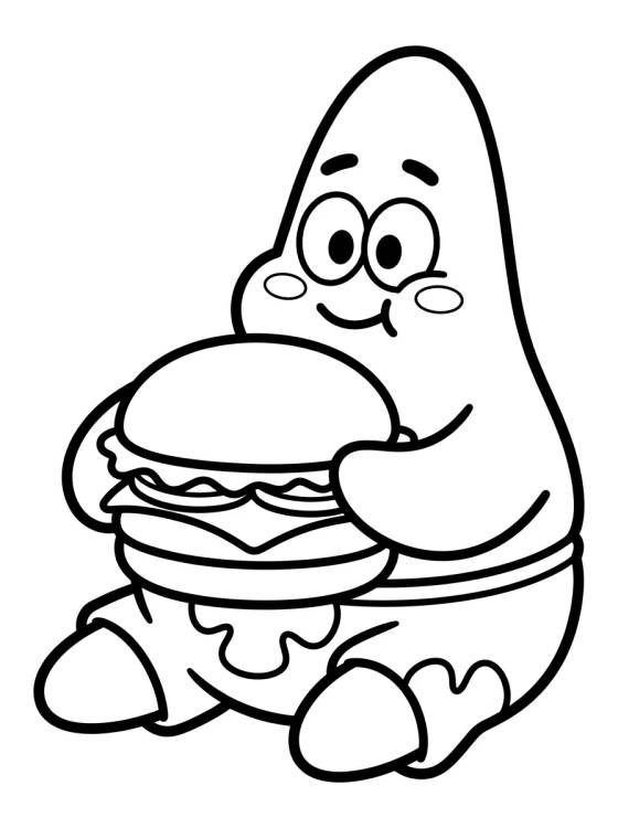 Desenho de Patrick Estrela Comendo Hambúrguer de Siri para colorir e imprimir grátis