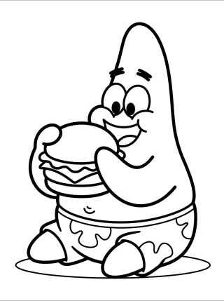 Desenho de Patrick Estrela Comendo Hambúrguer para colorir e imprimir grátis