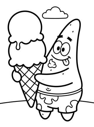 Desenho de Patrick Estrela Comendo Sorvete para colorir e imprimir grátis
