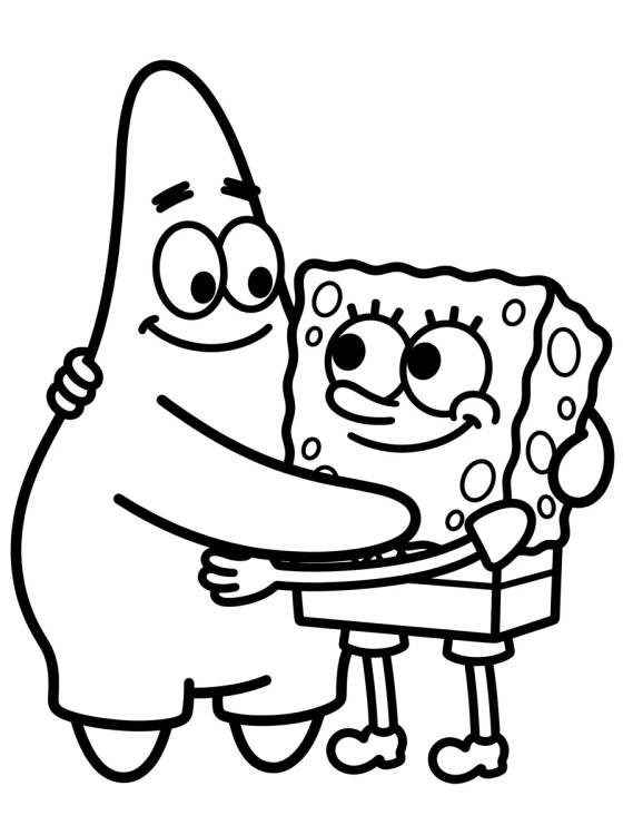 Patrick Estrela e Bob Esponja Abraçados para colorir Desenho de Patrick Estrela e Bob Esponja Abraçados para colorir e imprimir grátis