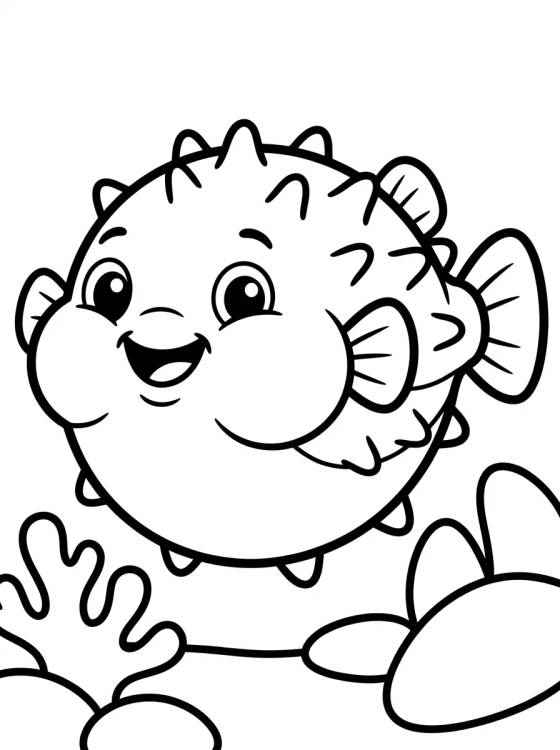 Desenho de Peixe-Baiacu Fofinho para Colorir para colorir e imprimir grátis