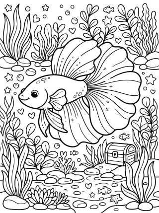 Desenho de Peixe Beta de Cauda Grande para colorir e imprimir grátis