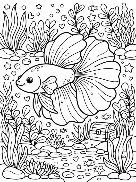 Desenho de Peixe Beta de Cauda Grande para colorir e imprimir grátis