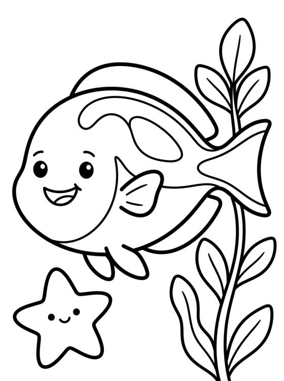 Desenho de Peixe-Cirurgião-Azul Alegre para colorir e imprimir grátis
