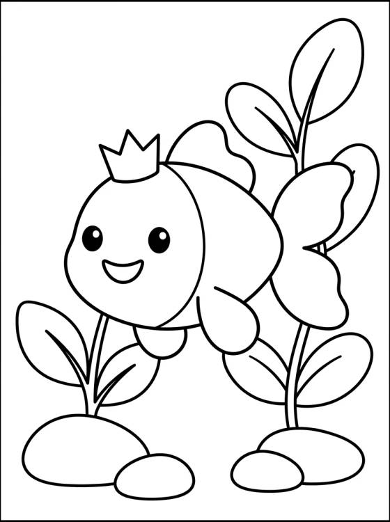 Peixe Dourado com Coroa para colorir Desenho de Peixe Dourado com Coroa para colorir e imprimir grátis