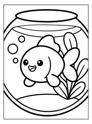 Desenho de Peixe-Dourado no Aquário para colorir e imprimir grátis