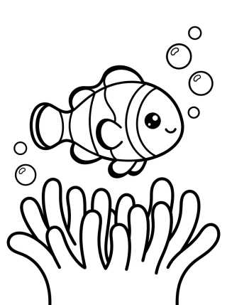Desenho de Peixe-Palhaço Kawaii no Mar para colorir e imprimir grátis
