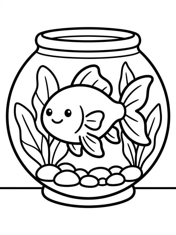 Desenho de Peixinho Dourado no Aquário para colorir e imprimir grátis